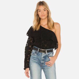 Diane Von Furstenberg Top Womens M Black One Shoulder Long Sleeve Blouse